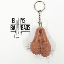 Hairy Testicles Keyring Keychain Pair of Saggy Balls Joke Key Ring Scrotum Gift picture