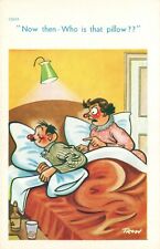 VINTAGE RUDE COMIC Trow Illust Joke Now Then Who is that Pillow POSTCARD picture