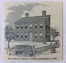 small 1886 magazine engraving ~ HOME OF GENERAL JOSEPH WARREN Boston picture