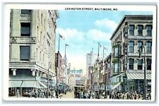 c1920's Lexington Street Crowd Downtown Trolley Baltimore Maryland MD Postcard picture