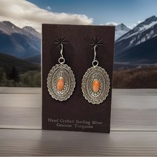 Vintage Navajo Sterling Silver Natural Spiny Oyster Dangle Earrings 15.1g Heavy picture
