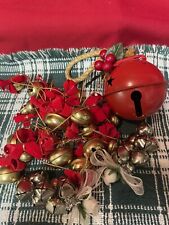Lot of 39 Jingle Bell Ornaments with Red Ribbon Bows Various Sizes. picture