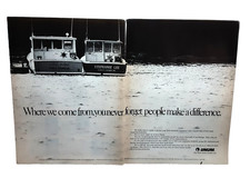 1990 UNUM Life Insurance Print Ad 2 Page Spread Fishing Boats Maine Seascape picture