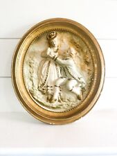 Vtg Victorian French Lovers. Chalkware 3D Wall Plaque Sculpture 11.75”x10.25” picture
