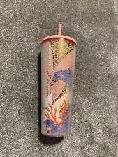 Starbucks Coral Reef Bubble Cold Cup 24 Oz Tumbler Pink Gold Summer 2021 picture