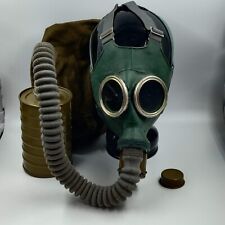 Vintage Cold War Era Rubber Gas Mask with Hose Tank and Carrying Bag picture