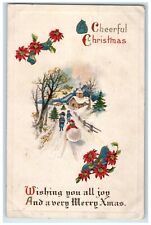 1914 Christmas Poinsettia Flowers Children Snowball Winter Virginia IL Postcard picture
