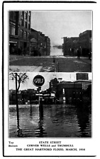 Great Hartford Connecticut Flood 1936 State St Corner Wells Trumbull Gulf Oil PC picture