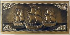 ELITE ENGLAND MADE EMBOSSED FOOTED HINGED TIN BOX CHEST SAILING SHIPS NAUTICAL picture