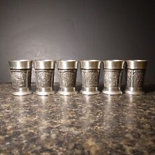 Vintage Set of 6 Pewter Schnapps Glasses Shot Glasses Rare From Germany picture