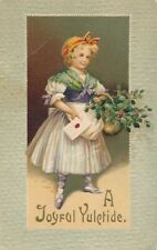 CHRISTMAS - Girl Holding Card and Basket Of Flowers A Joyful Yuletide Postcard picture