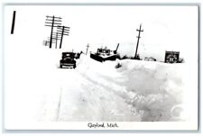 c1950's Snow Plow Winter Blizzard Scene Gasoline Gaylord MI RPPC Photo Postcard picture