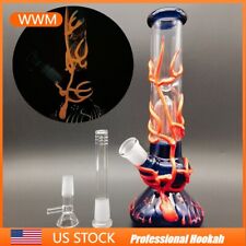 26cm Glow in the Dark Bong Heavy Glass Water Pipe Smoking Hookah W/ 14mm Bowl US picture