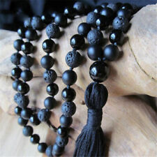 6MM Lava Black Onyx Gemstone 108 Beads Tassels Mala Necklace Unisex Fancy picture