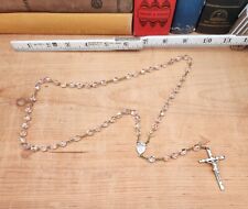 Vintage Pink Crystal Beaded Catholic Prayer Rosary Silver Tone Metal Cross 80s picture