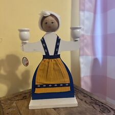 Vintage ERIC DALMAS Sweden Wood Woman Figural Candle Holder Scandinavia Dala Ind picture