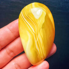 TOP 100G Yellow Polished Silk Banded Agate Lace Agate Crystal Healing L374 picture