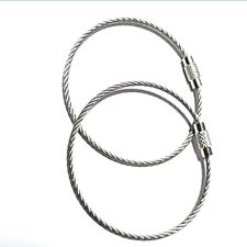 50 Pcs Stainless Steel Wire Keychain Screw Locking Cable Rope Key Rings Holder picture