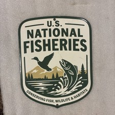 US National Fisheries Porcelain Sign Fish And Game Conservation Fish Wildlife picture