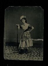 Unusual Tintype Pretty Girl Leans on Photographer Posing Stand Tinted Photo picture