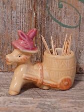 Vintage Donkey Burro With Barrel Cart Toothpick Holder Ceramic Spanish Kitchen  picture