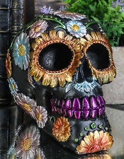 Ebros Black Day of The Dead Floral Blooms Sugar Skull Figurine Skulls 6