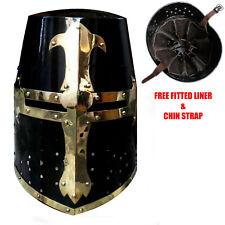 Medieval Knight Crusader Armor Helmet Black + Brass Design Free & Fast shipping picture