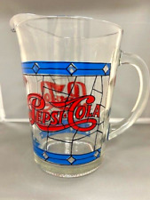 Vintage Pepsi Cola Pitcher w/6 Glasses Tiffany Style Stained Glass Design 1970s picture