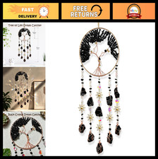 Large Black Dream Catcher with Crystal Tree of Life & Obsidian Decor - Suncatche picture
