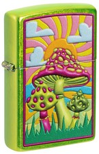 Zippo 46954, Puffy Clouds & Mushroom Design, Lurid Green Finish Lighter, NEW picture