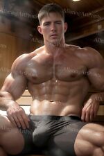 Male Model Print Muscular Handsome Beefcake Shirtless Hot Man Oiled MM17 picture