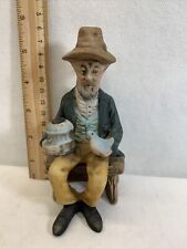 Vintage Figurine, Old Man on Bench with with a birdcage and a pigeon, very old picture