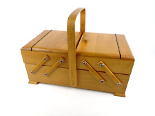 Vintage Strommen Bruk Hamar Sewing Box Blonde Wood Accordion Norway picture