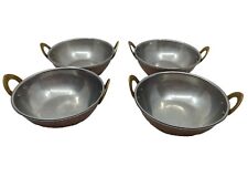 Vtg Used Indian Steel And Hammered Copper 2 Handled Bowls Set Of 4 picture