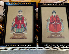 PAIR of Chinese vintage handmade Needlepoint  Of Emperor And Empress, GORGEOUS picture