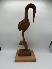 Vintage Hand Carved 18.75” Tall Wood Crane Heron Great Detail Fantastic picture
