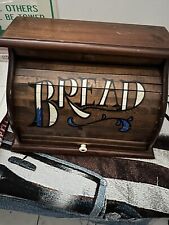 Vintage Country Wood Roll Top Door Bread Box Painted Letters picture