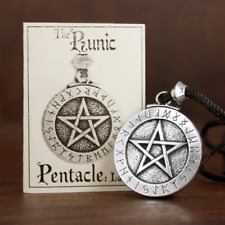Pewter Rune Pentacle Pendant Norse Futhark Pentagram Necklace Wiccan Jewelry picture