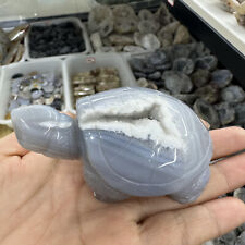 220g Natural Geode Agate Quartz Hand Carved Crystal Tortoise Skull Reiki Decor picture