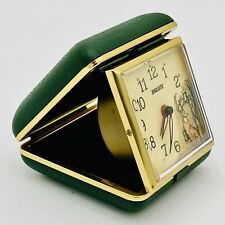 Vintage Equity Buck Wind Up Travel Alarm Clock In Green & Gold Trim Case WORKS picture