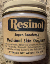 Vintage Resinol Medicinal Skin Ointment milk glass jar 1 ¼ oz W/ Product, Mint picture