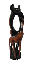 Hand Carved Giraffe Couple Love Embracing African Wood Statue Uganda 12