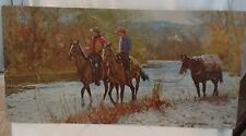 Vintage Donald Teague Cowboy Western Lithograph Print On Cardboard 24X12 RARE picture