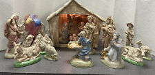 Vintage Atlantic Mold Hand Painted Ceramic 19 Piece Nativity Set Lighted Manger picture
