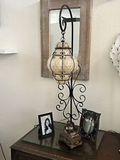 Antique 40s Seguso Murano Hand Blown Glass Light Wrought Iron Table Glass Base picture