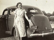 PG Photograph Pretty Woman Flower Dress Poses Roadside Old Car 1938 Indiana picture