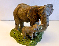 Vtg "Gentle Caress" 1997 Mother & Baby Elephant Resin Figurine, Hamilton Col. picture