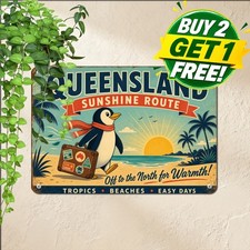 Coastal Route Penguin Travel Tin Sign Retro Vacation Beach Metal Plaque 8x12 picture