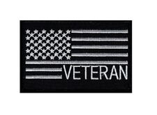Veteran USA Flag Embroidered Iron on Sew on Patch (3.5 X 2.25) picture