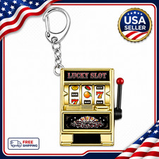 Slot Machine Keychain Toy Mini Gambling Casino Jackpot Lucky Charm Gift picture